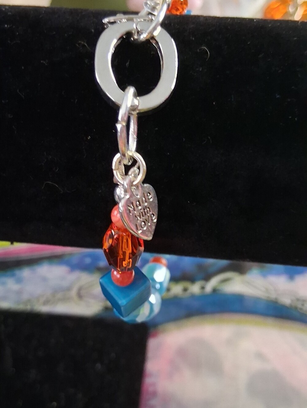 Handmade Blue & Orange Beaded Dangle Charm Bracelet - No Brand